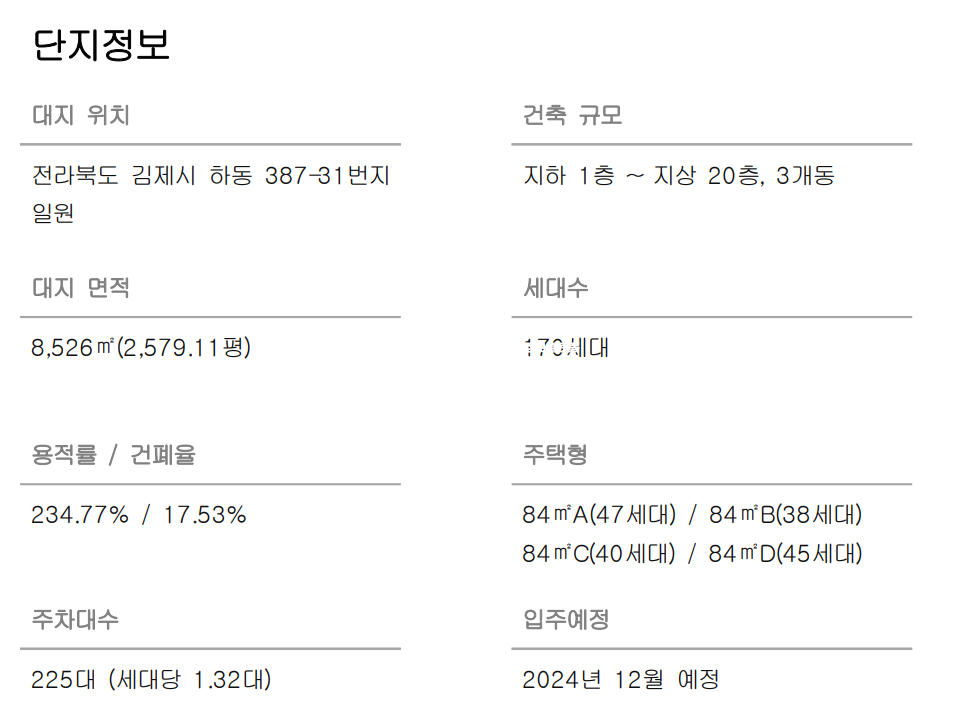 전북 김제시 하동 김제 본 아르떼 분양 매물번호 10397 사진 2
